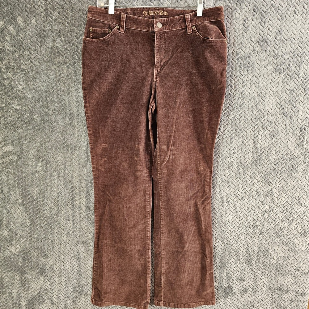 St Johns Bay Womens Brown Corduroy Bootcut Pants Size 8 Stretch Mid Rise Casual